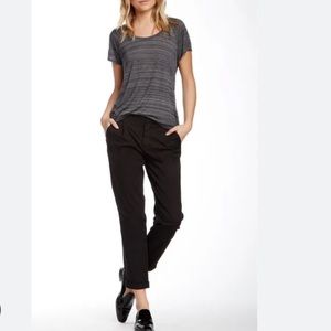 Vince Cotton Side Buckle Pleat Front Stretch Black Trousers